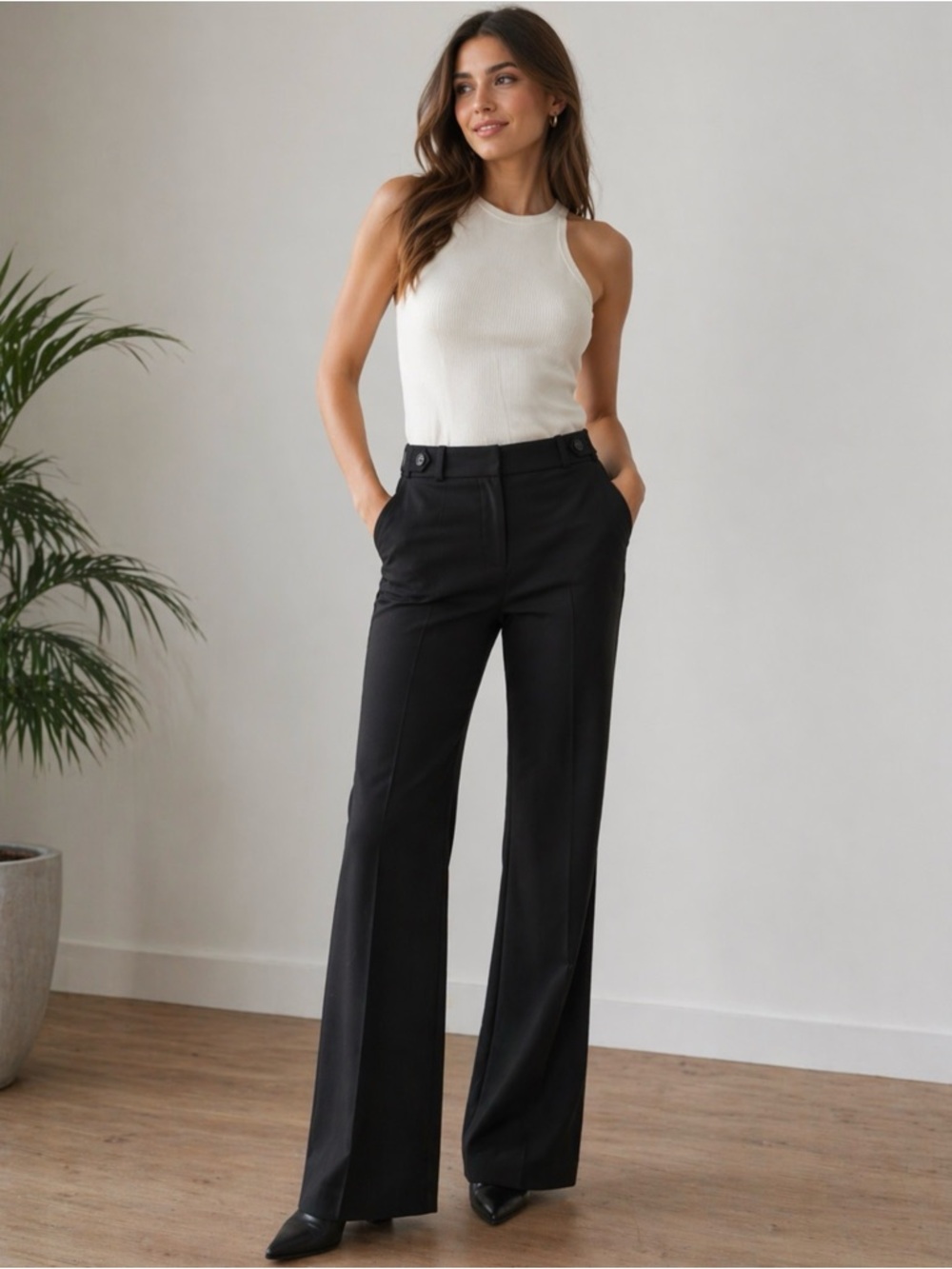 Banana Republic Black High-Rise Wide-Leg Trousers